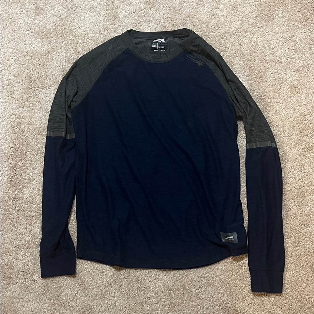 American Eagle Outfitters Dark Blue and Charcoal Long Sleeve Tee